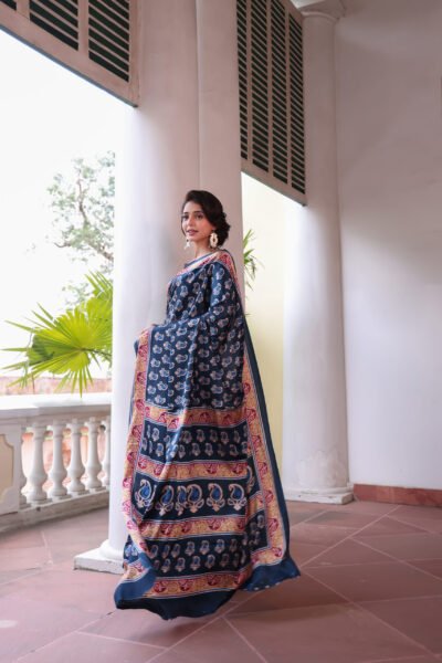 Blue Kairi Crepe Silk Saree