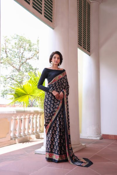 Black Kairi Crepe Silk Saree