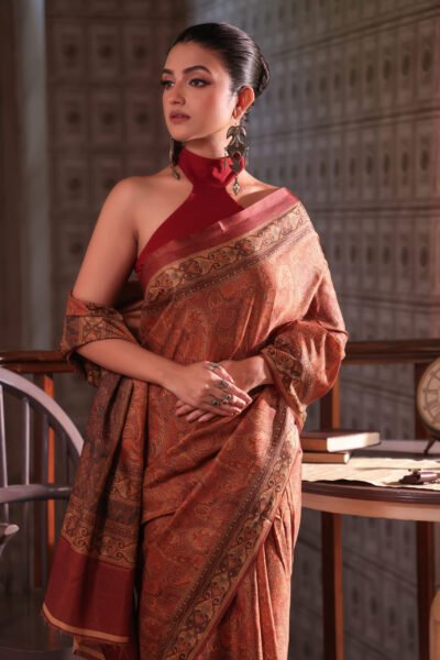 Maroon yellow Manipuri digital silk Saree