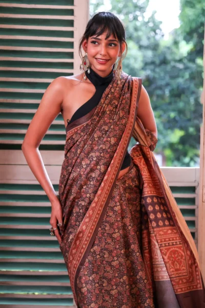 Brownish Black Manipuri digital silk Saree