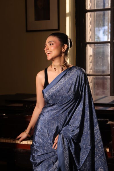 Indigo overall Paisley Italian Silk Saree